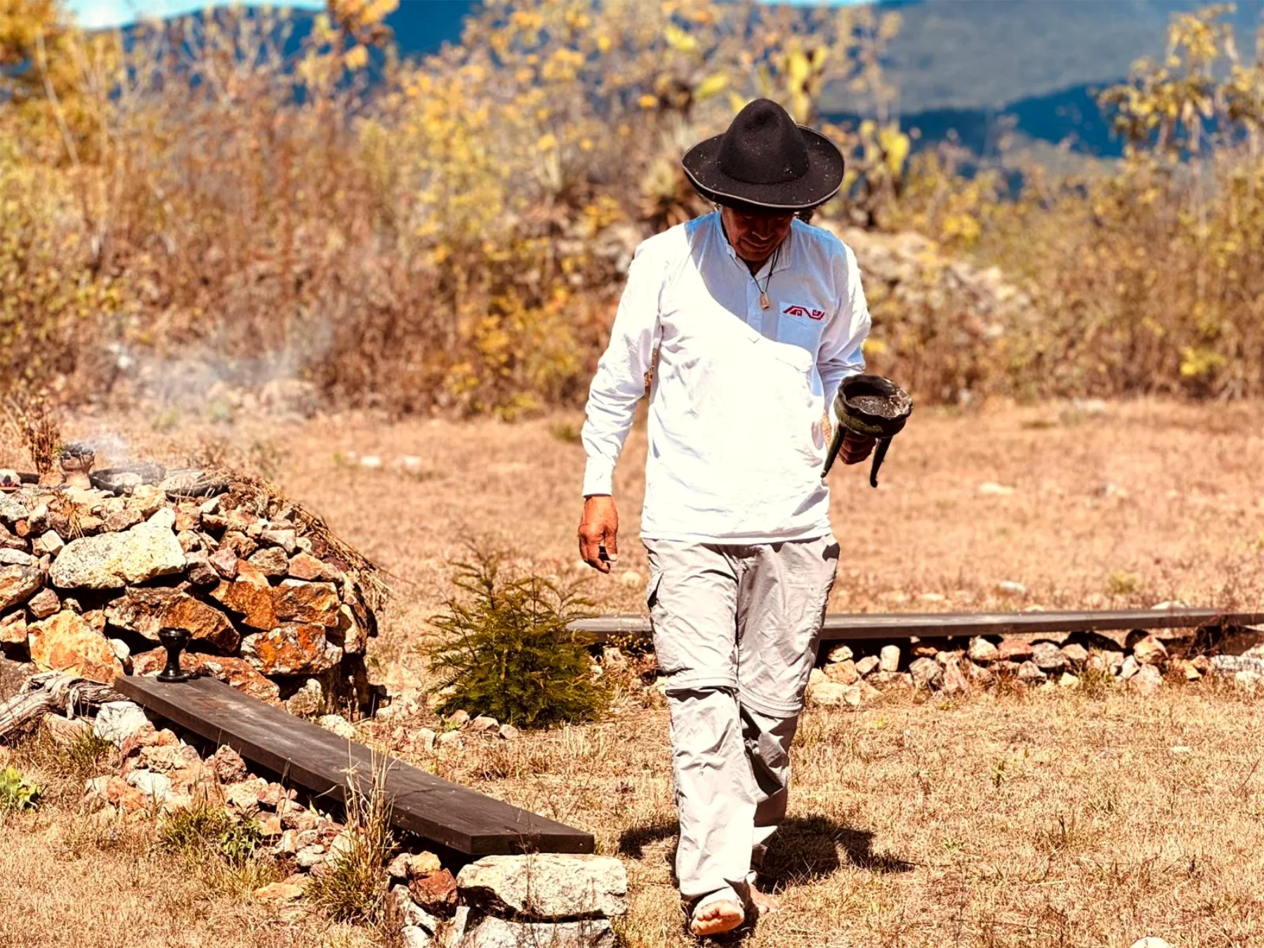 Juan offering at the Hill of the Jaguar in Santa Catarina Lachatao
